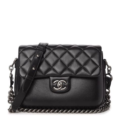 chanel calfskin quilted medium rock my shoulder flap black|Chanel mini flap bags.